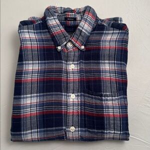 Abercrombie and Fitch Muscle navy blue red white plaid flannel button down shirt